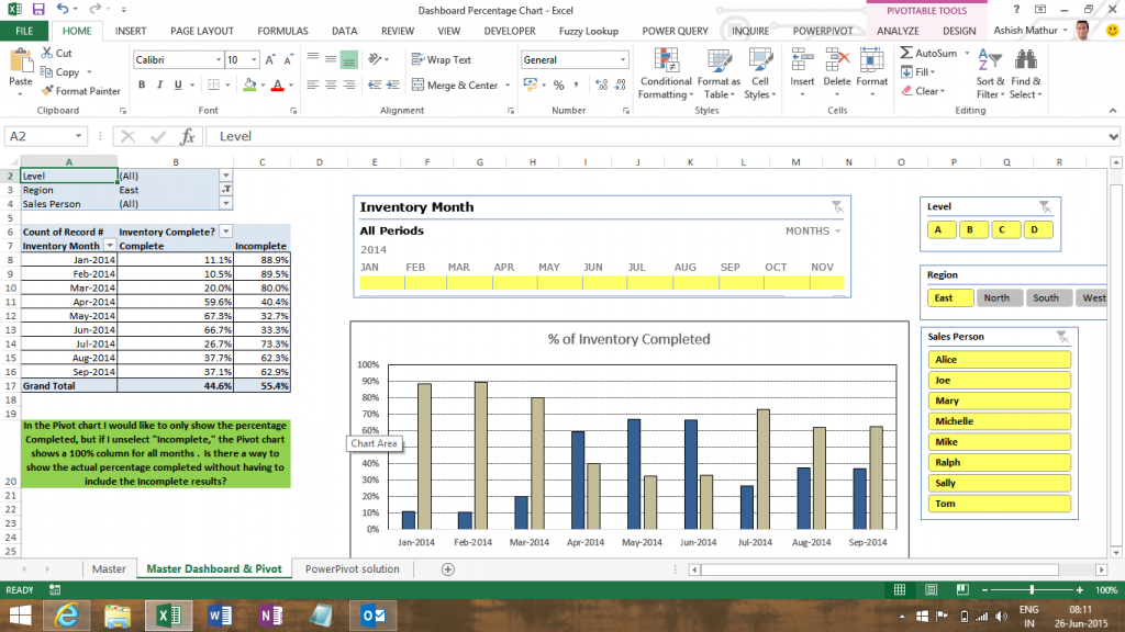 Create a Pivot chart after using 